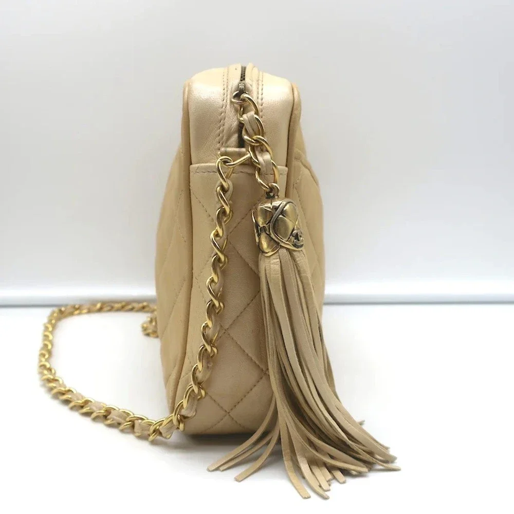 Vintage Chanel Quilted Tassel Camera Bag Beige Leather Chain Strap Shoulder Bag - Picture 4 of 12